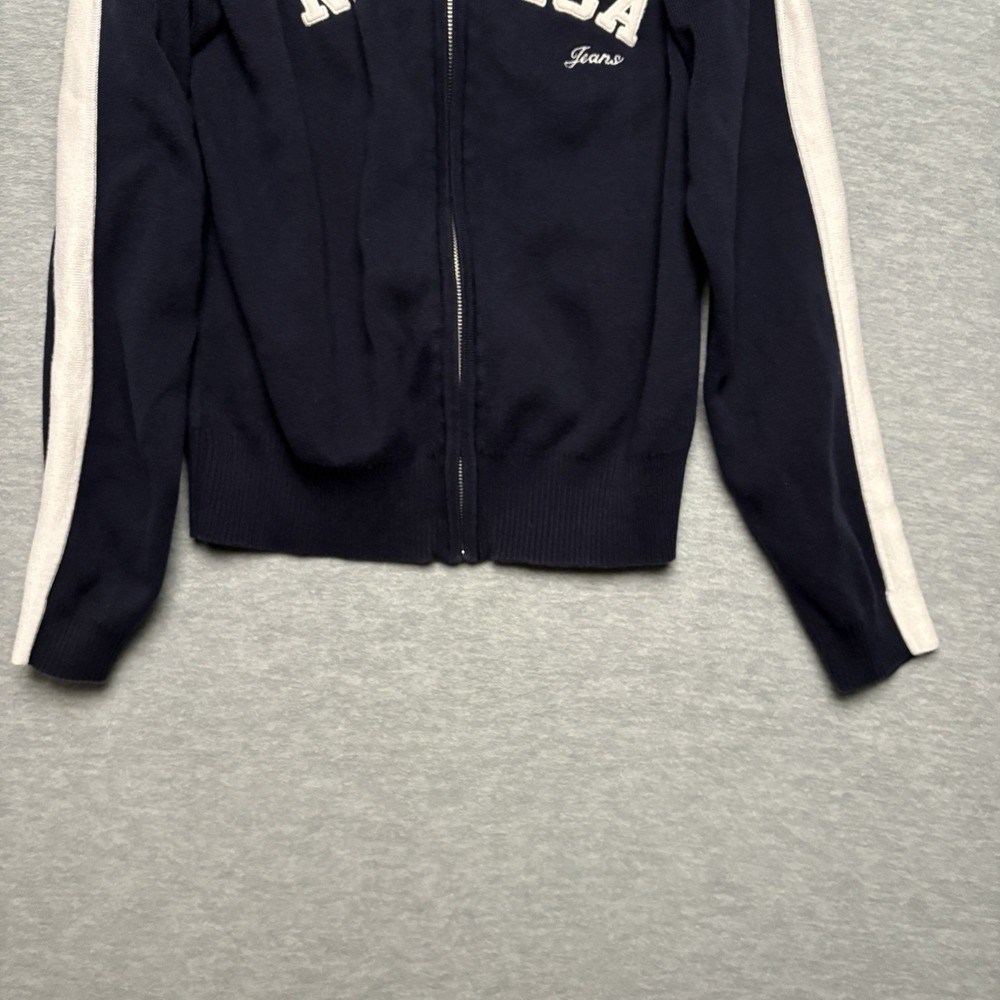 Vintage Nautica Jeans Navy Embroidered Spellout Knit Zip Up Track Men Medium - Picture 4 of 8